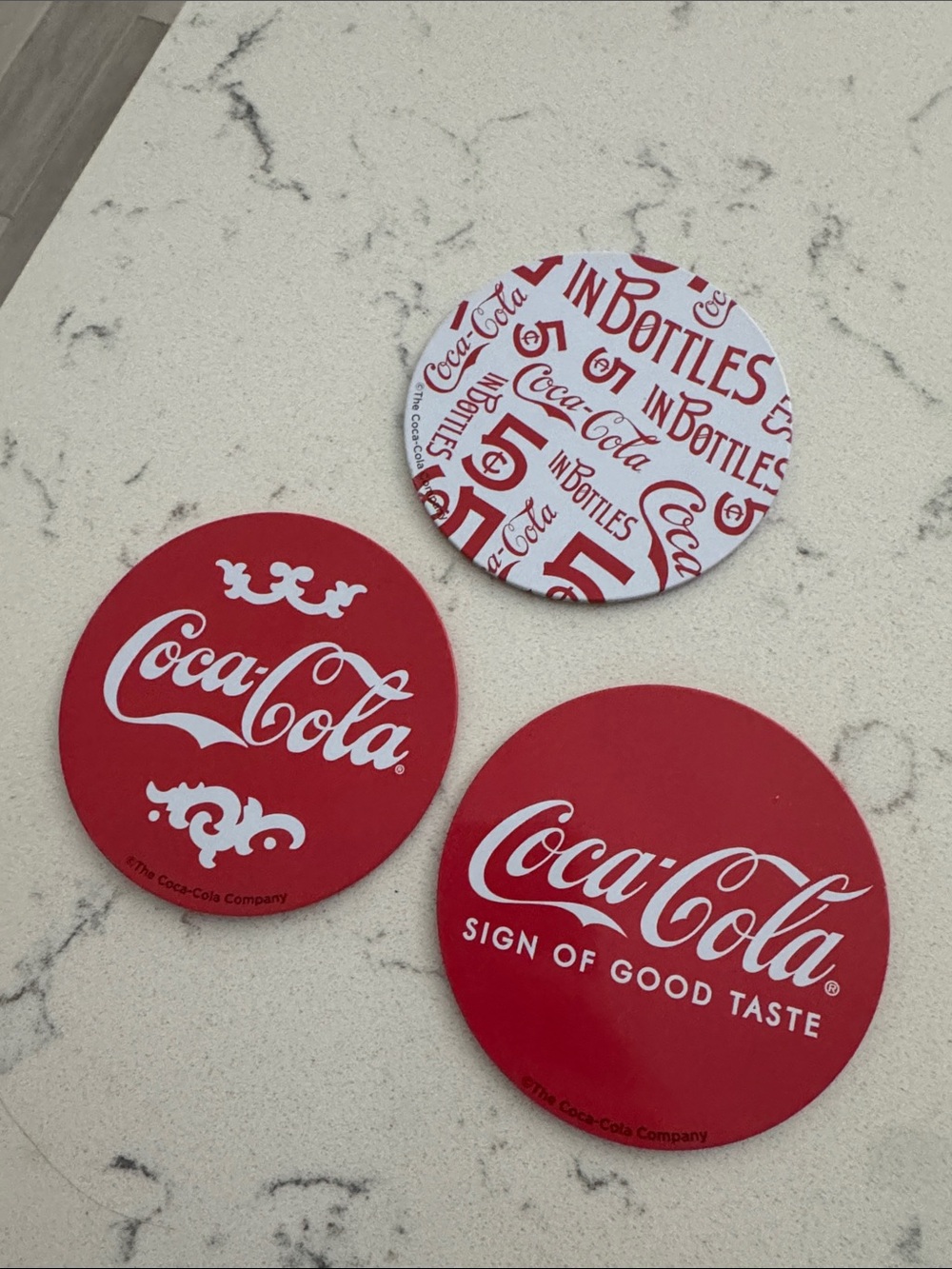 Coca-Cola Red & White Retro Round Drink Coasters - Logo Trio